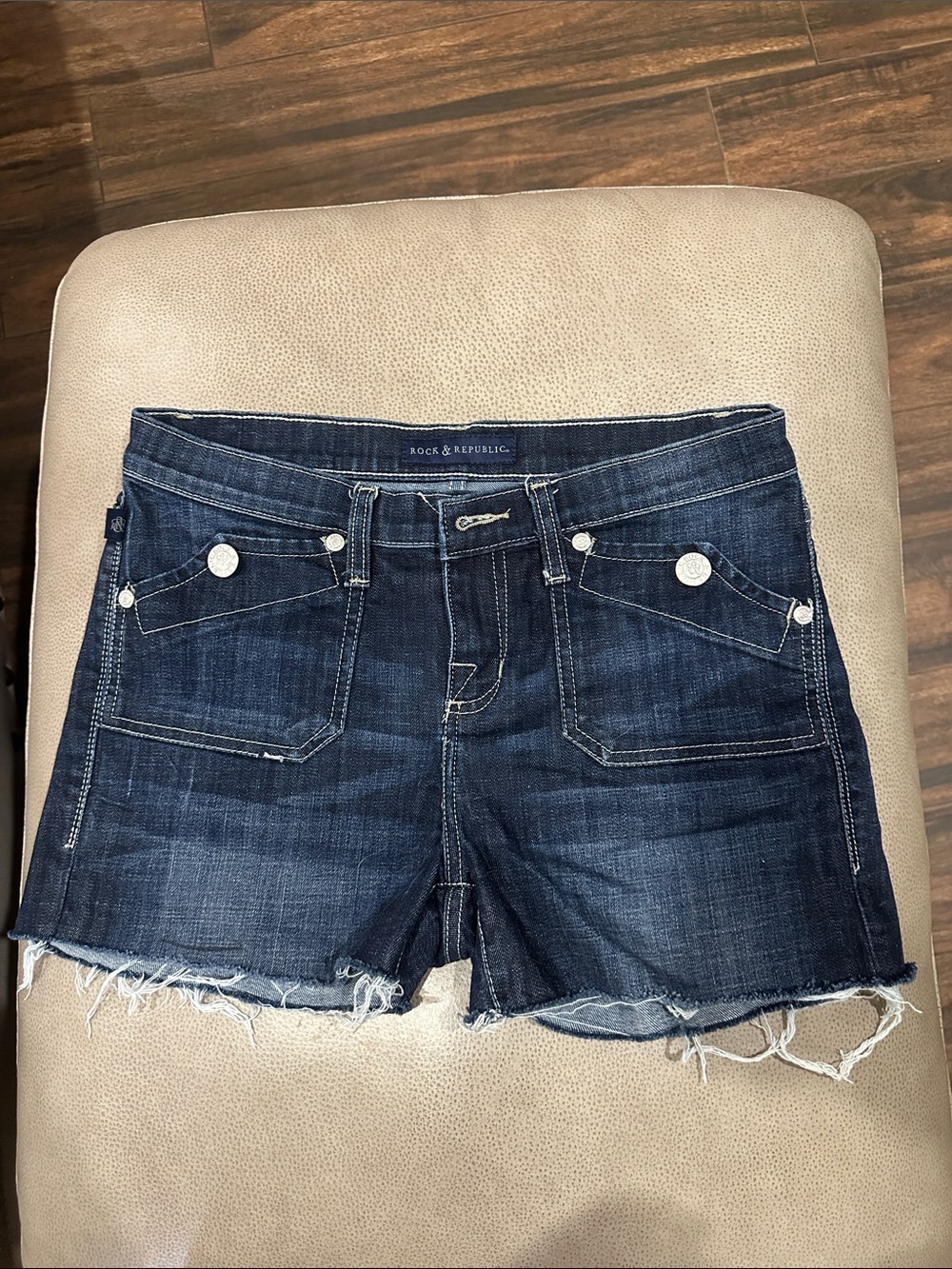 Rock & Republic Indigo Blue Frayed Hem Denim Shorts